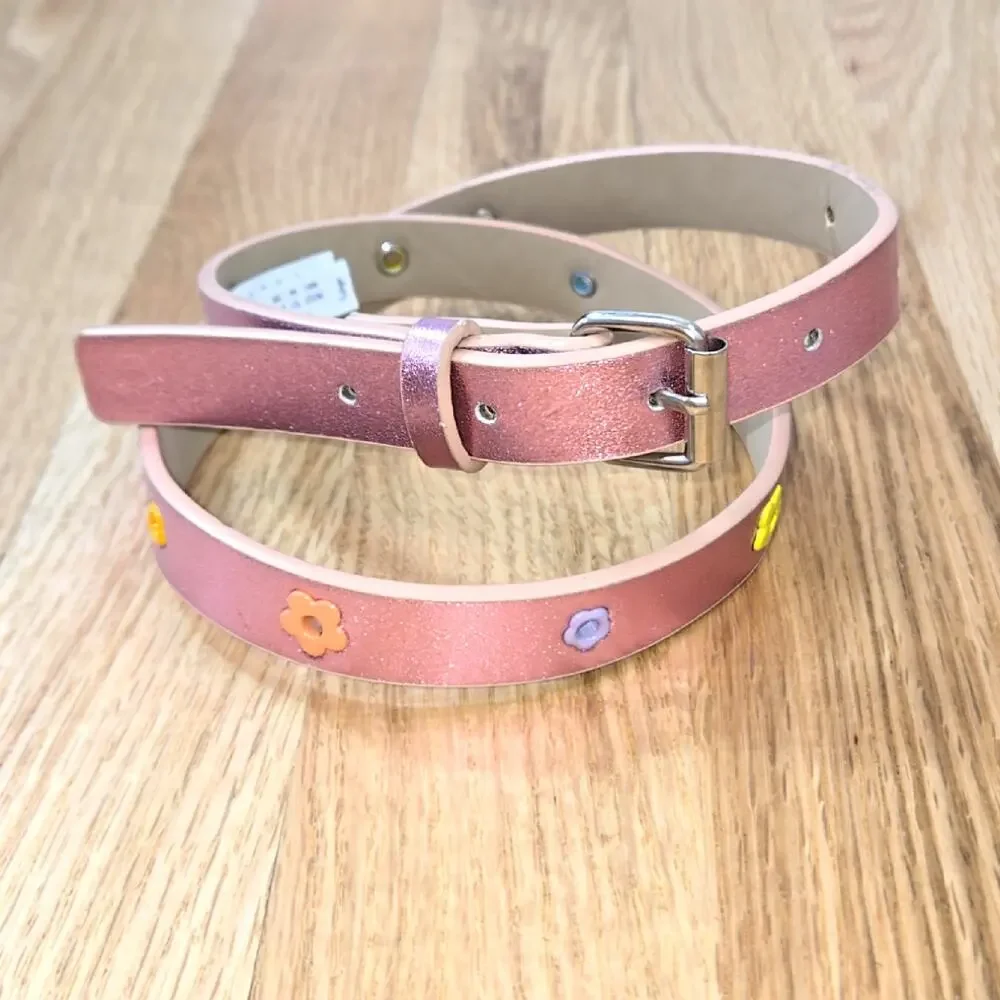 Target Girls pink, metallic Faux leather belt colorful flower